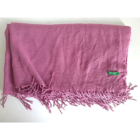 United Colors of Benetton Pink Fringe Wide Scarf Shawl - Picture 2 of 6